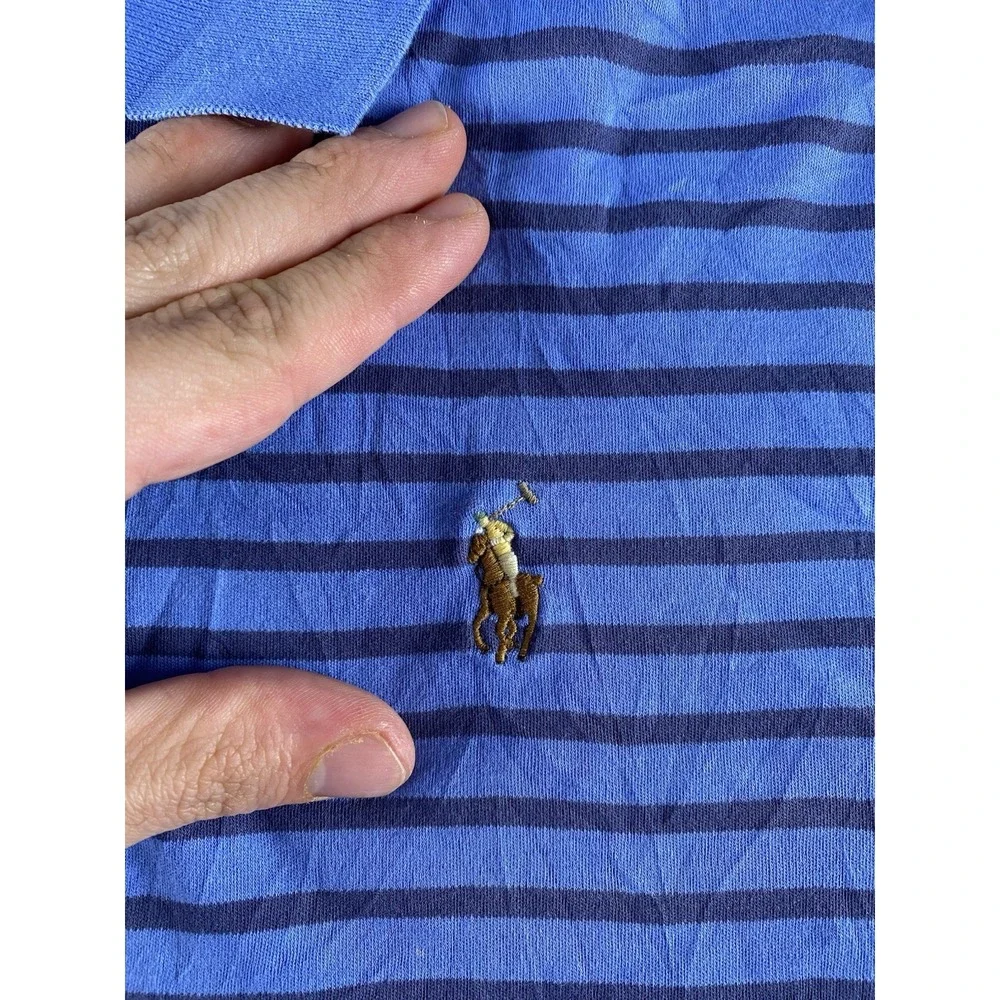 Polo Ralph Lauren Blue Striped Polo Shirt Soft Cotton Flesh Pony Mens XL Classic